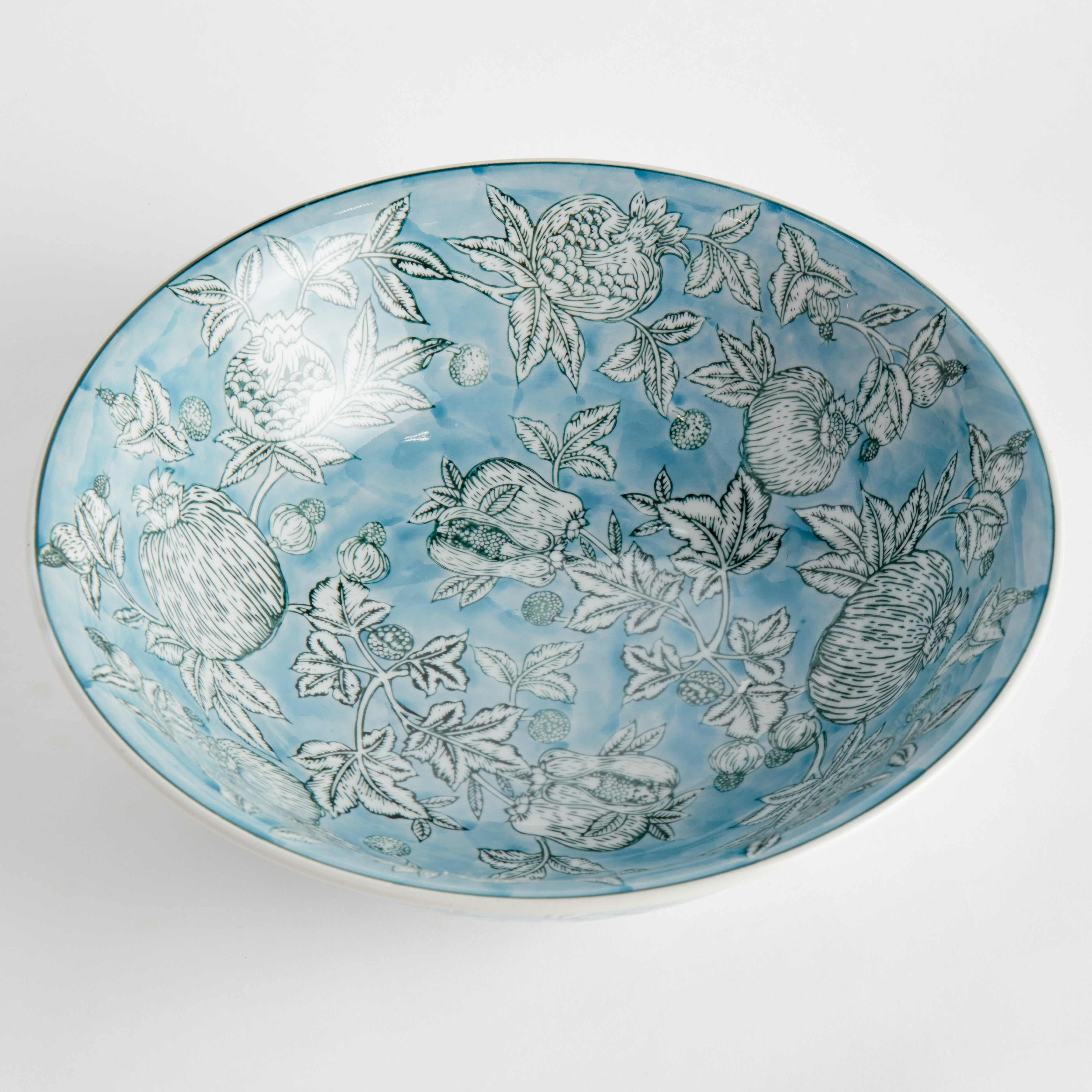 Handcrafted Blue & White Floral Decorative Bowl | Chinoiserie Ceramic Centerpiece Bowl