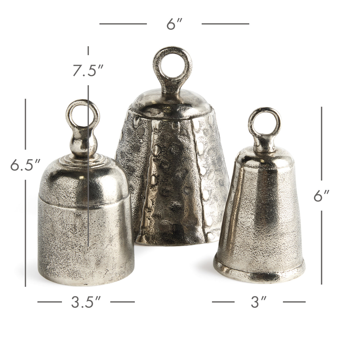 Silver Cast Aluminum & Iron Bells - Set of 3