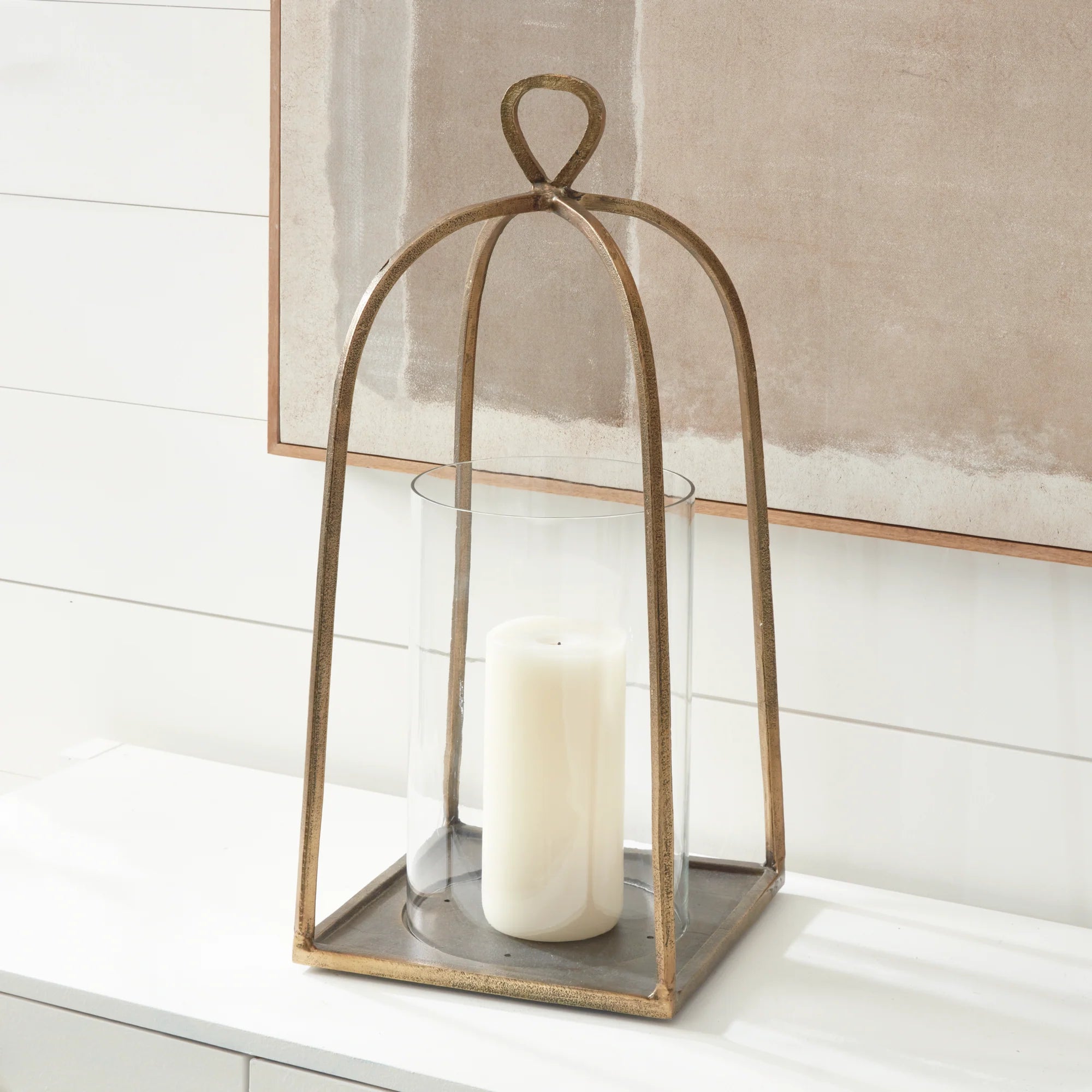 Antique Brass Hurricane Lantern – Large Cast Aluminum Candle Holder with Handle | Sorelle Rossi