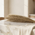 Decorative arrangement of dried grasses on a marble surface with a neutral background
