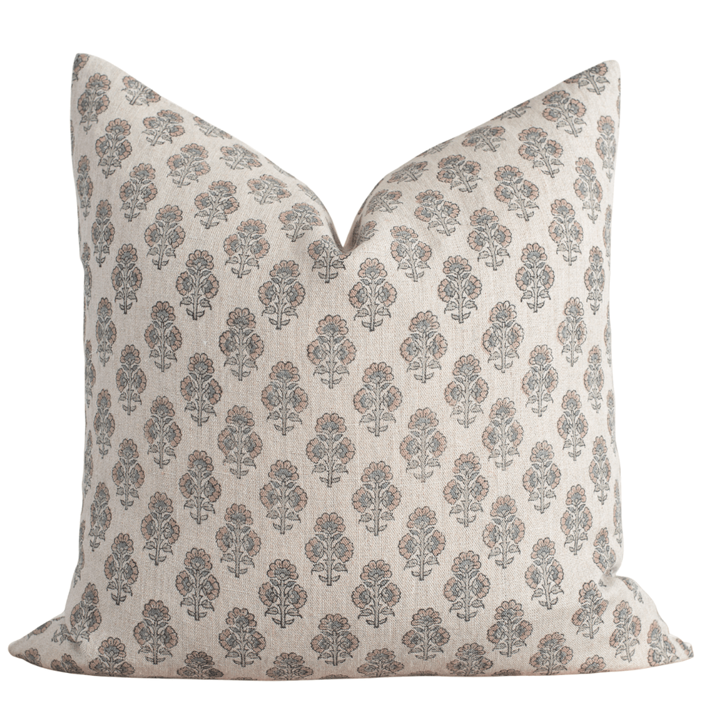 Linen Block Print Pillow Cover | Terracotta & Sage Floral