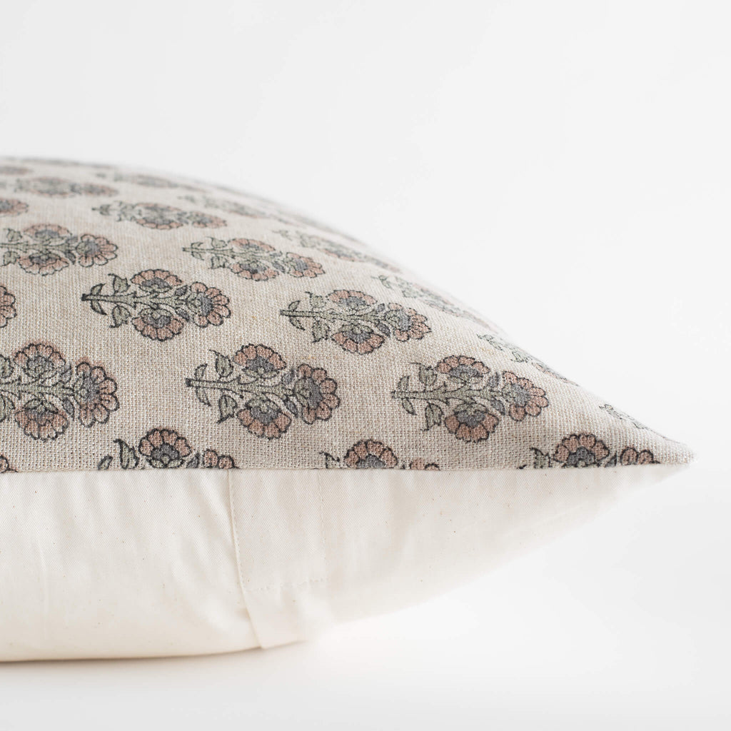 Linen Block Print Pillow Cover | Terracotta & Sage Floral