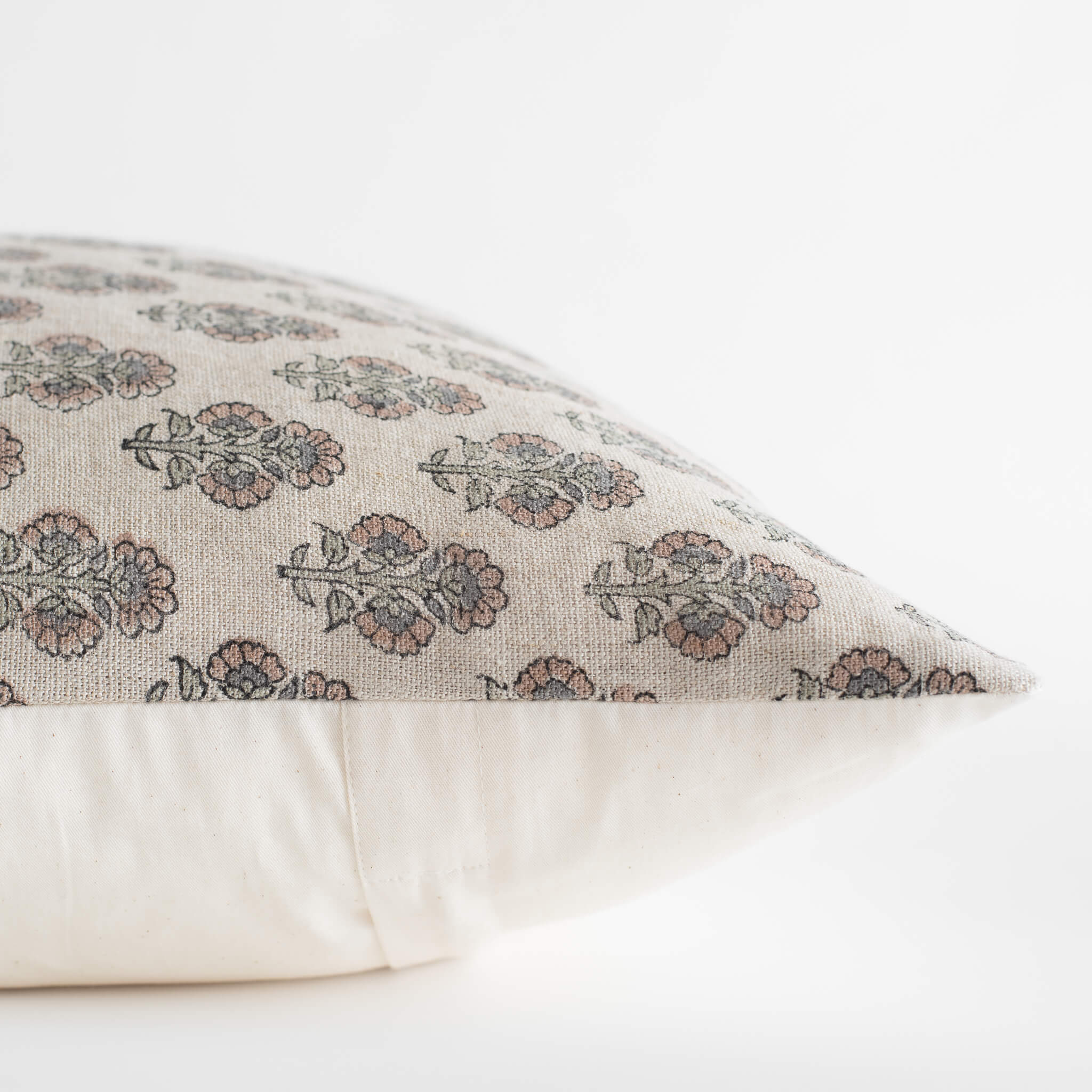 Linen Block Print Pillow Cover | Terracotta & Sage Floral
