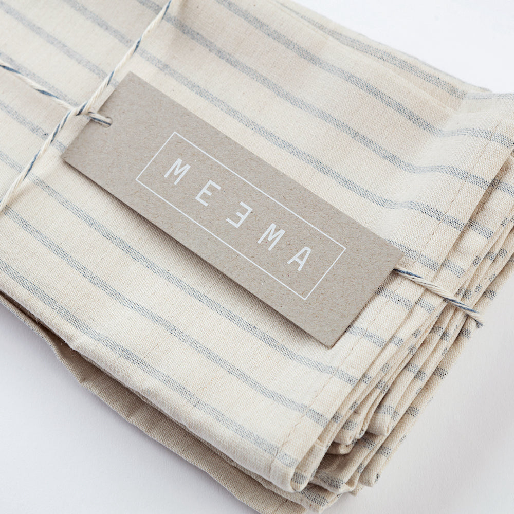 Neutral striped linen table napkins with timeless European-inspired texture and soft natural tones | Sorelle Rossi Shoppe