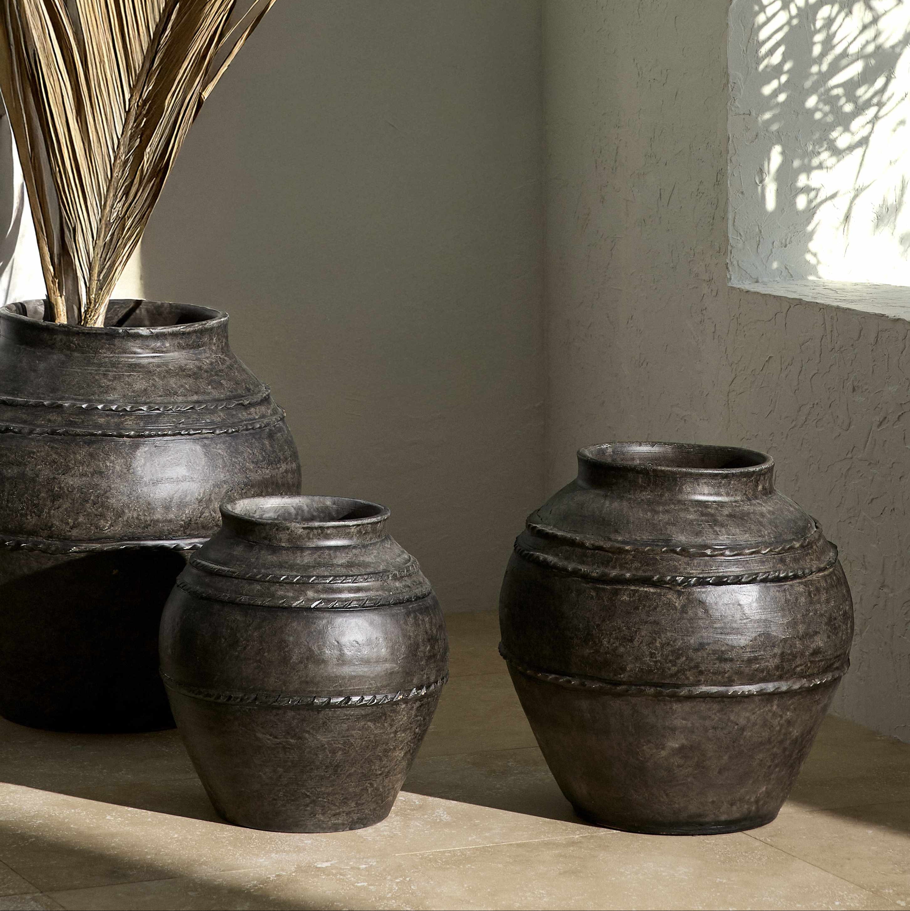 Patancheru Ceramic Vase Collection – Gray Textured Boho Vases for Indoor