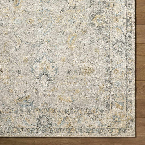 Textured area rug with a pattern on a wooden floor