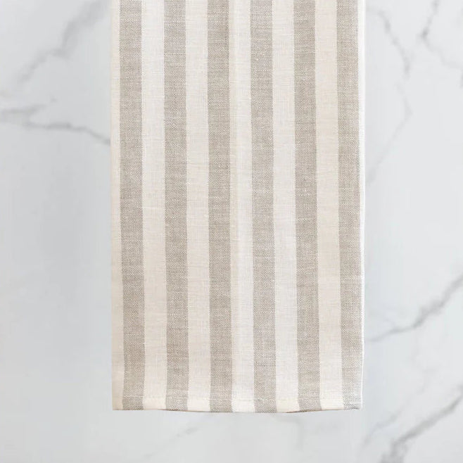 Parallel Off-White & Taupe Striped Linen Tea Towels – Set of 6 | 100% European Linen Kitchen Towels