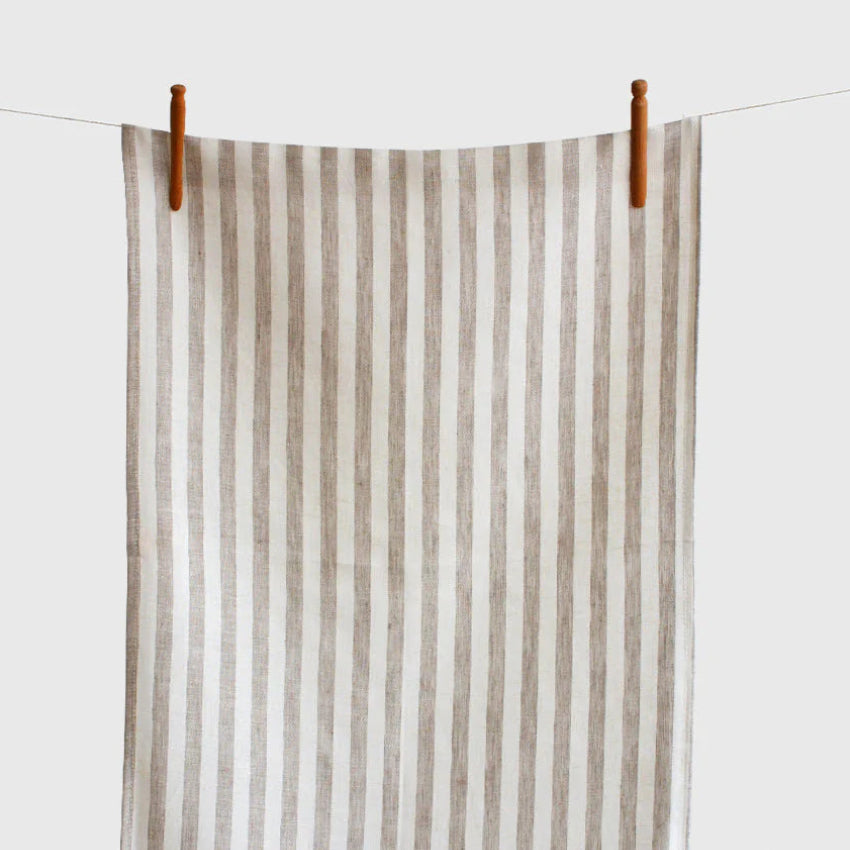 Parallel Off-White & Taupe Striped Linen Tea Towels – Set of 6 | 100% European Linen Kitchen Towels