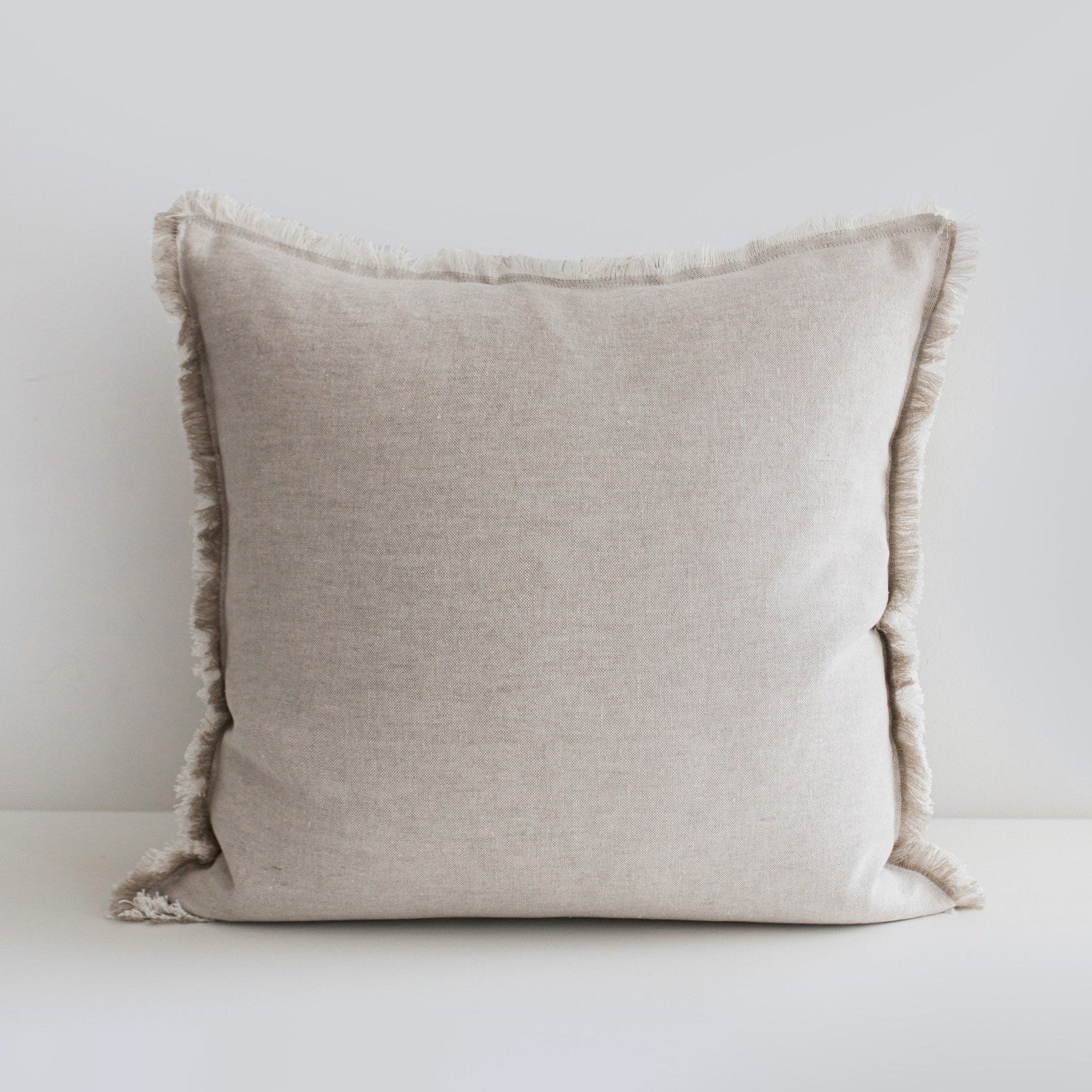 Maison Fringe Linen Pillow Cover – Solid Grey & Beige | 100% Linen Decorative Cushion