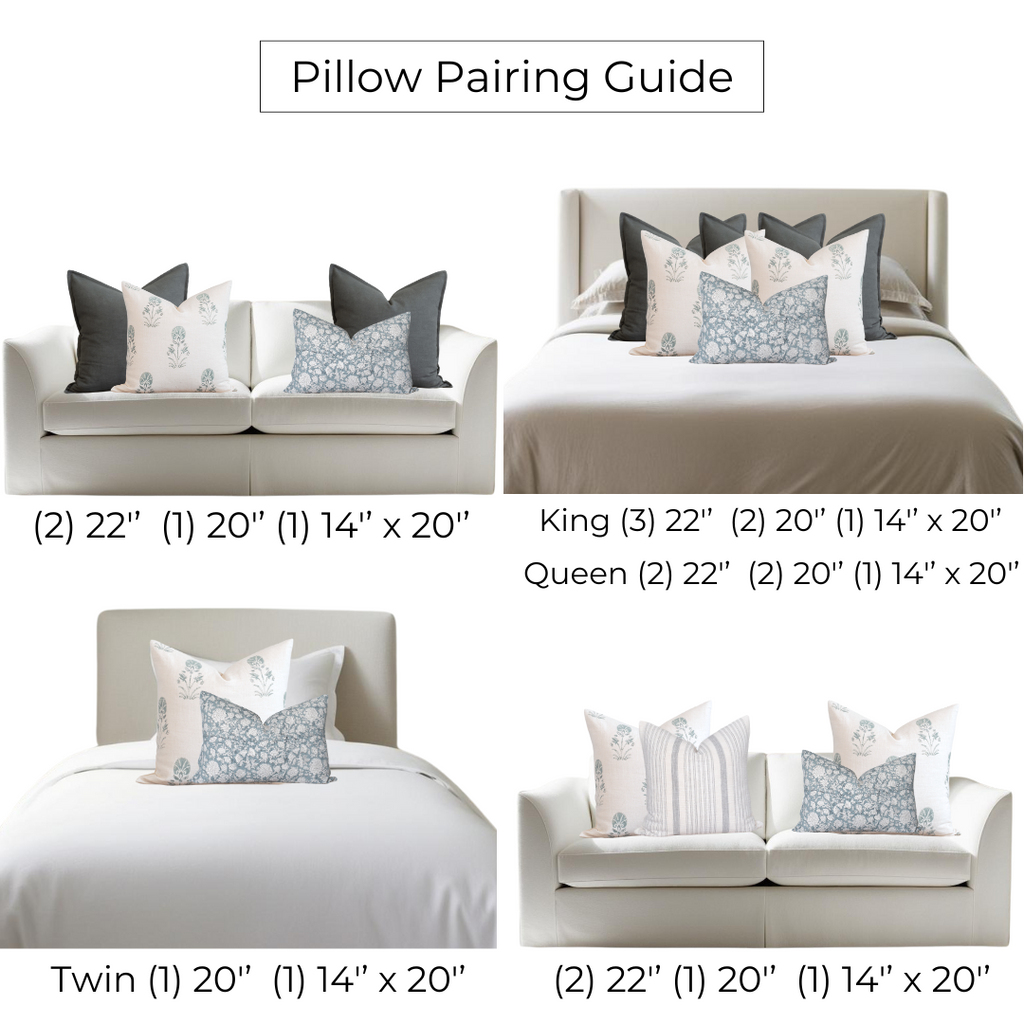 Chloe Floral Block Printed Pillow Cover | Blue | Lumbar