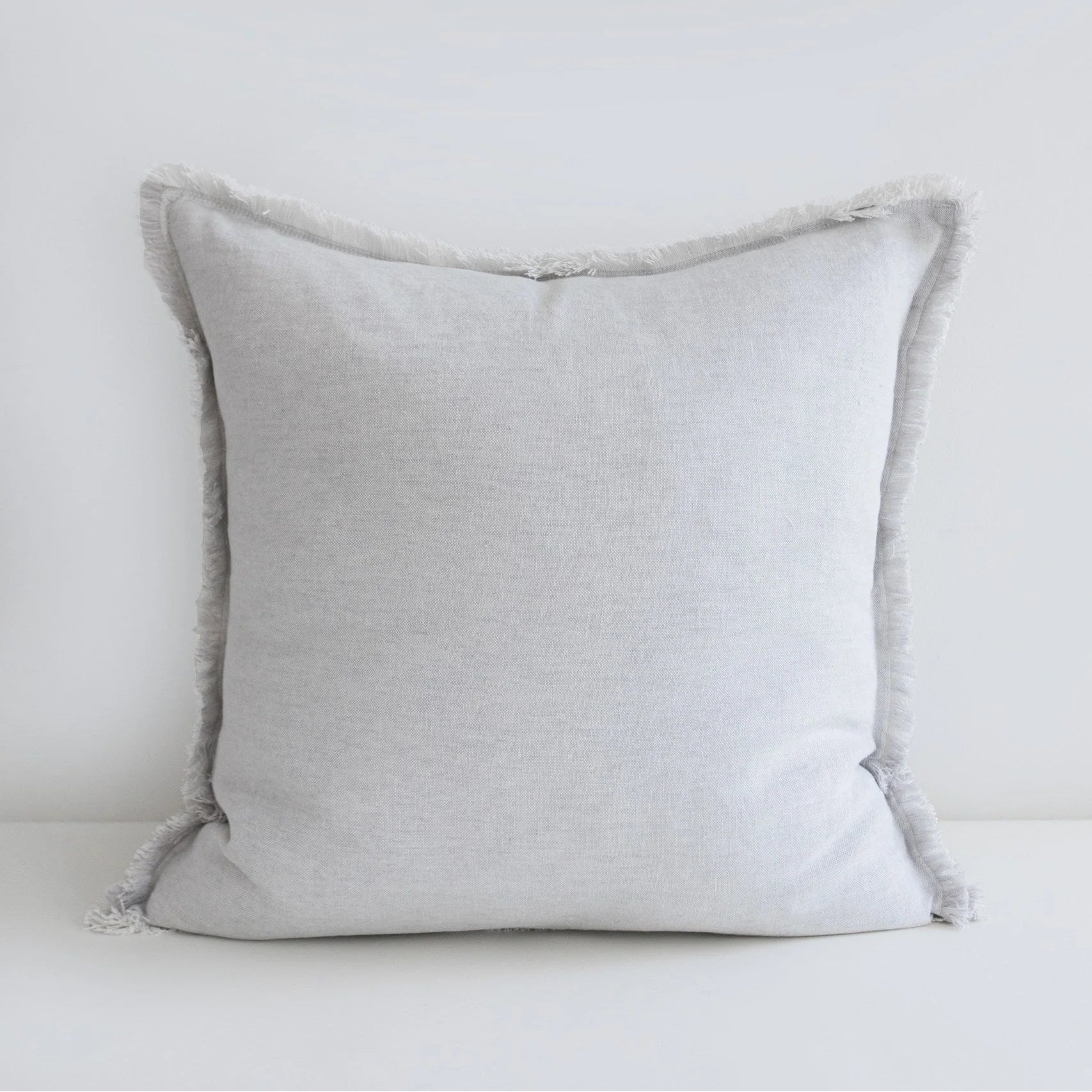Maison Fringe Linen Pillow Cover – Solid Grey & Beige | 100% Linen Decorative Cushion