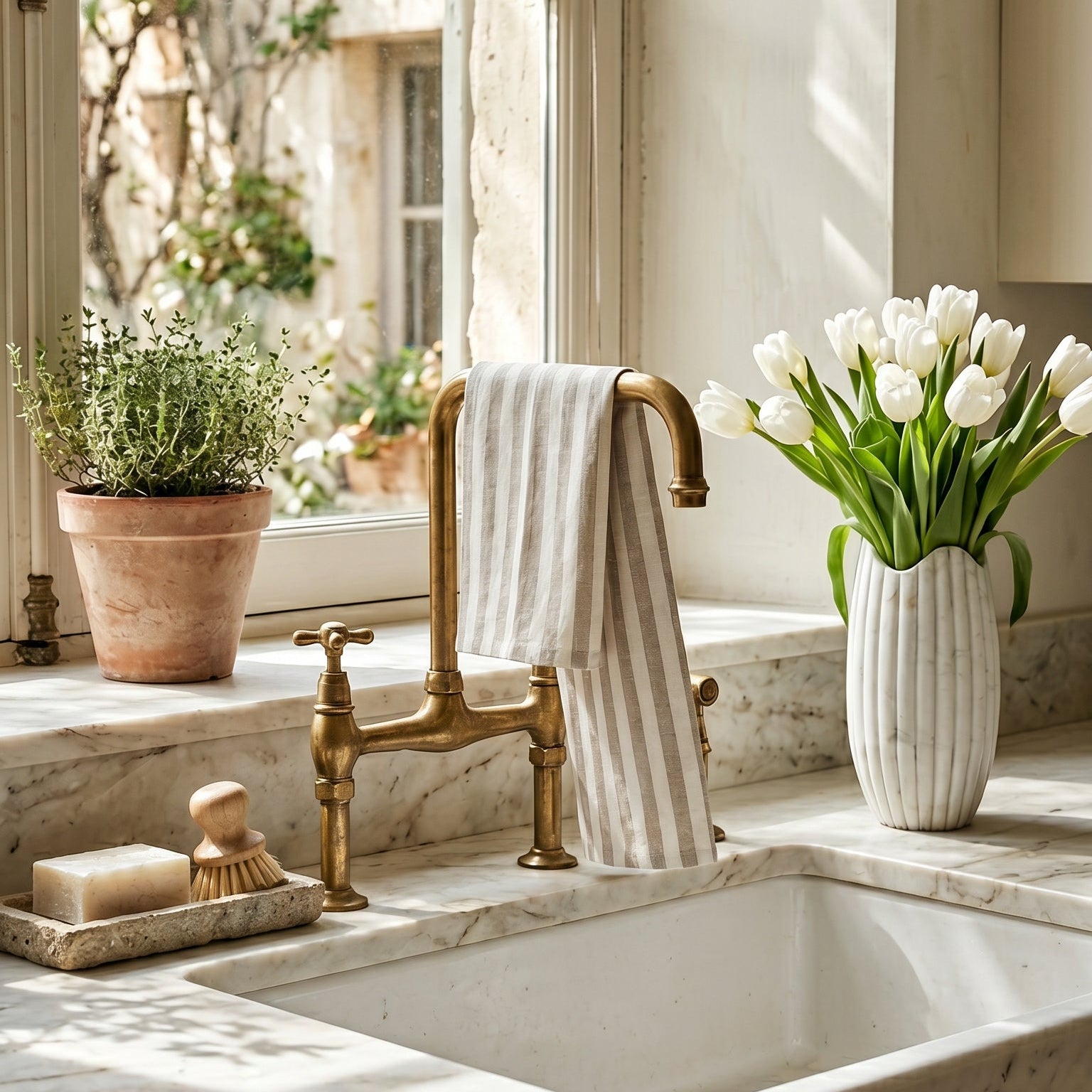 Fluted Marble Vase – Sculptural Stone Decor | Sorelle Rossi
