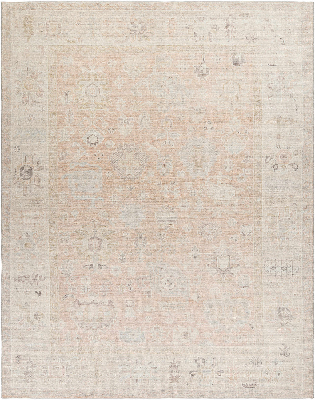 Beige and brown patterned rug on a plain background