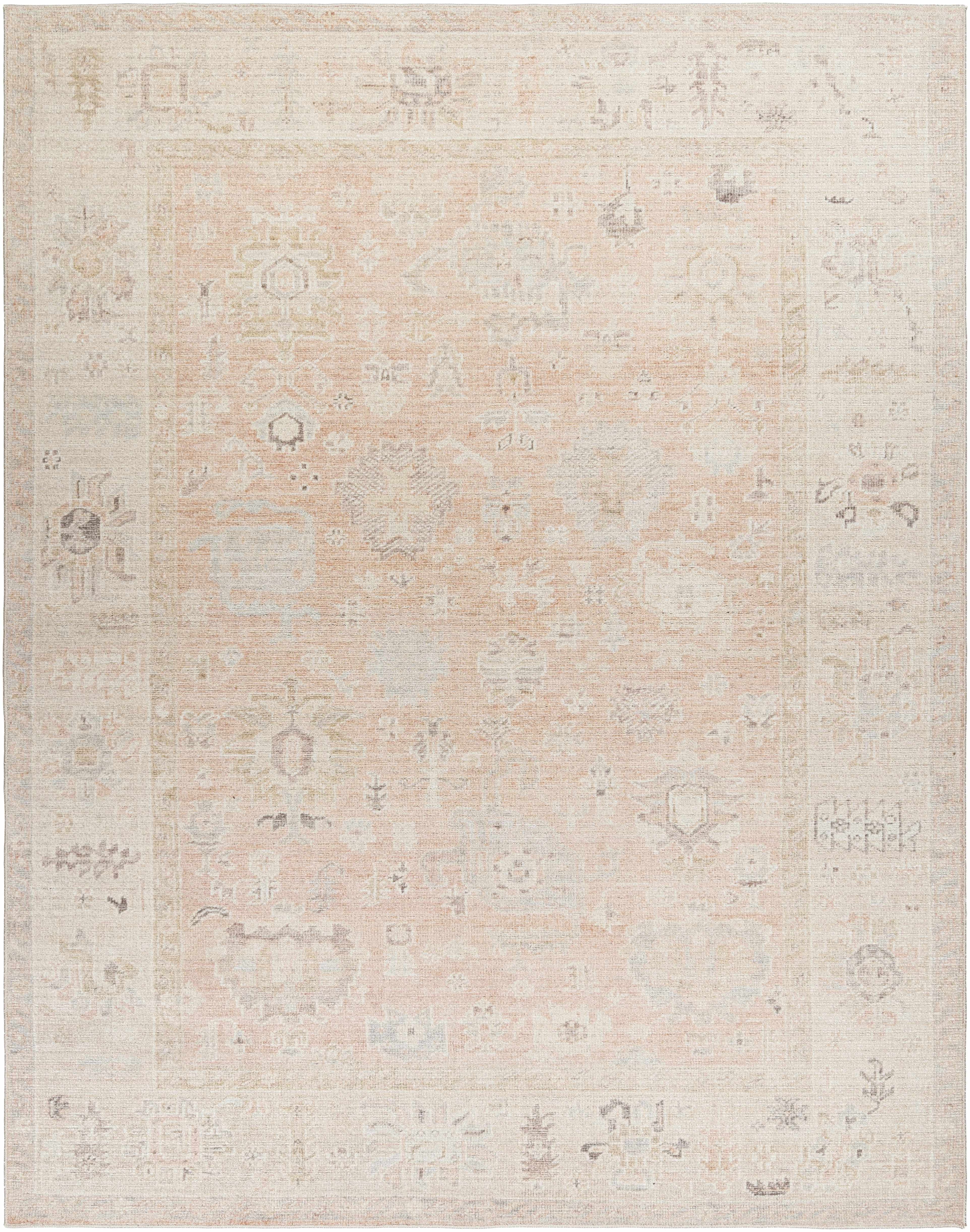 Beige and brown patterned rug on a plain background