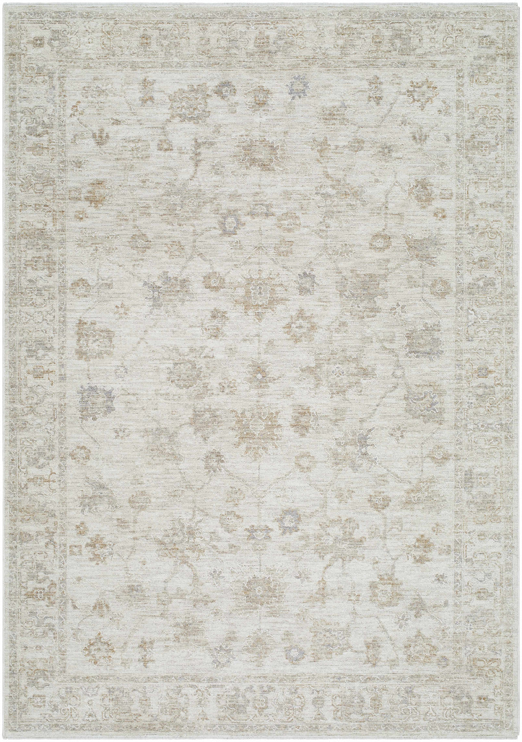 Patterned rug with floral designs on a light background