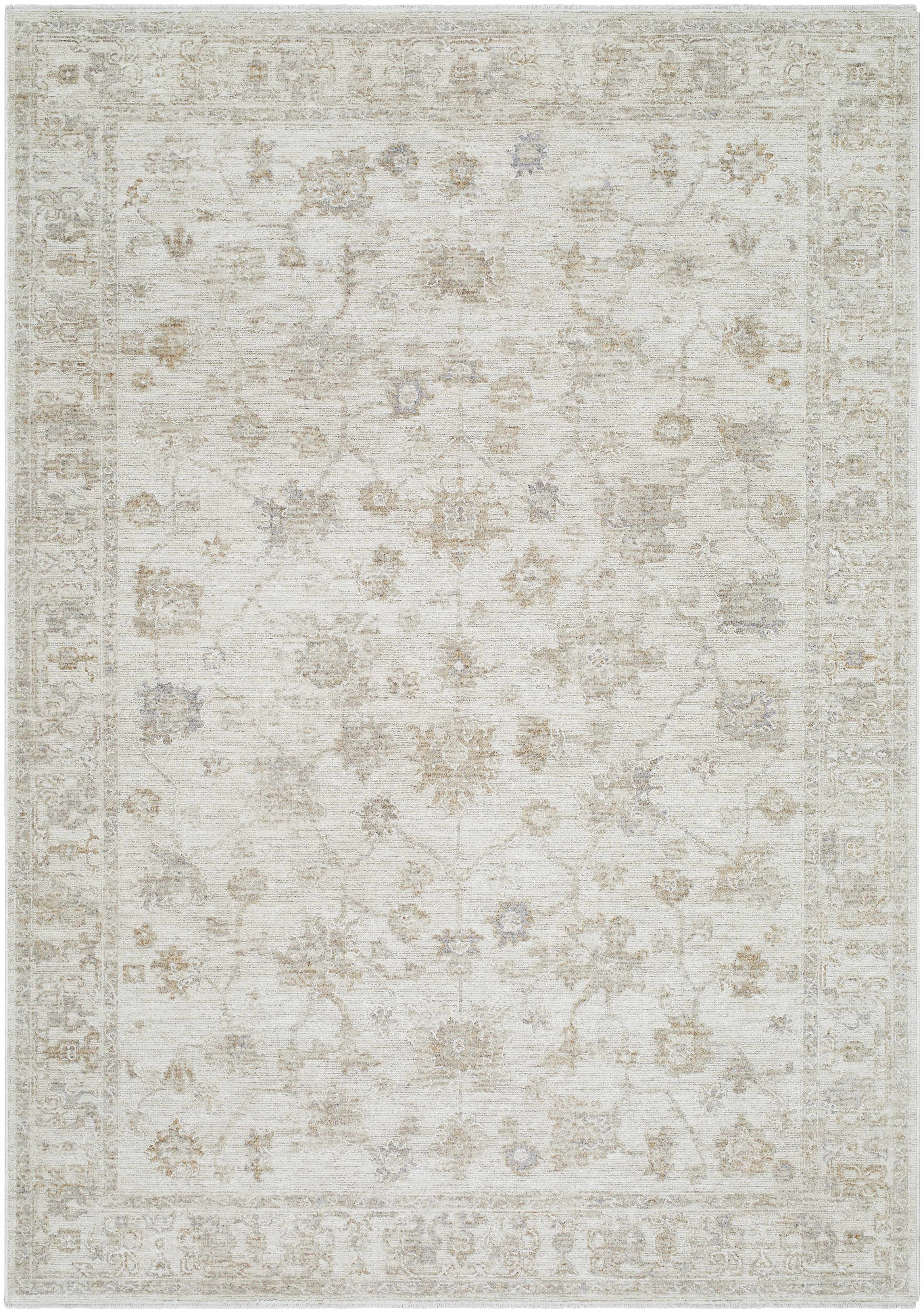 Patterned rug with floral designs on a light background
