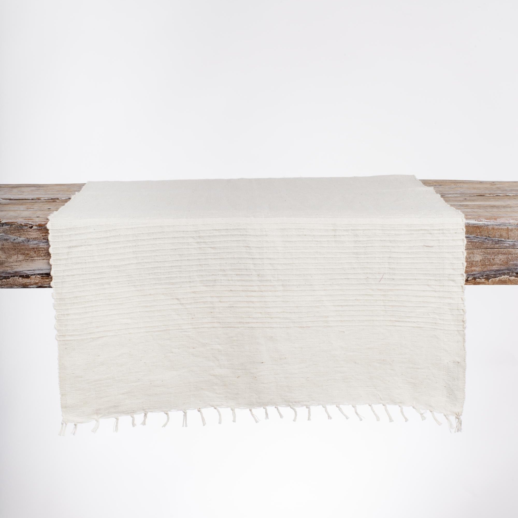 Handwoven Cotton Table Runner with Tassels – Neutral Textured Runner | Ethically Made