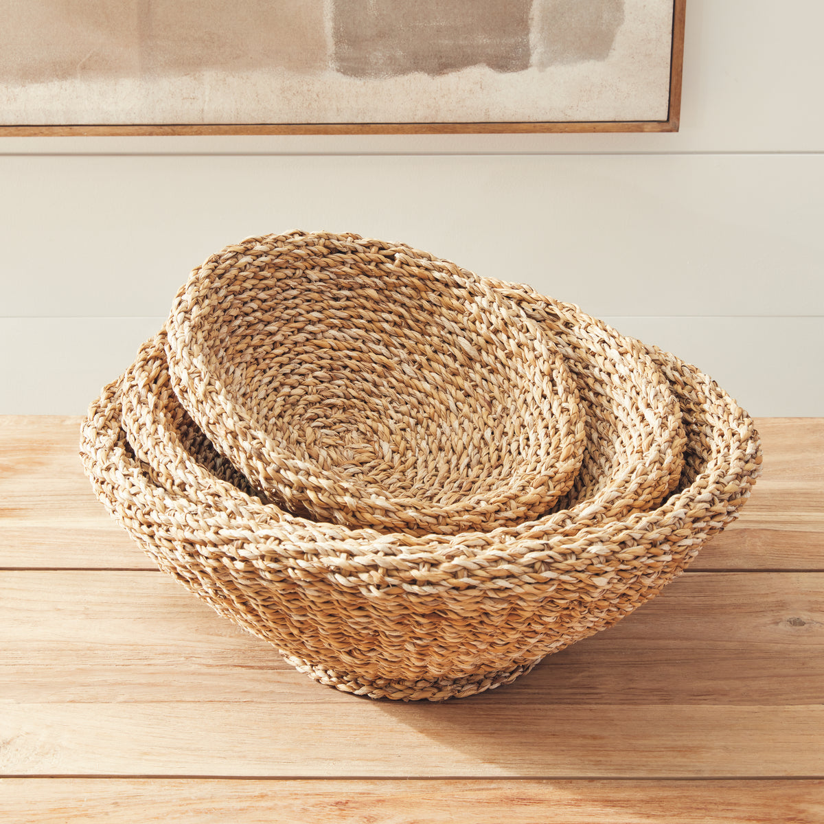 Seagrass Shallow Tapered Baskets, Set of 3