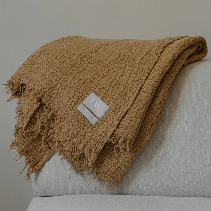 Stone-Washed Linen Throw Blanket (Nantucket)– Soft European Linen | Lightweight Neutral Luxury Throw