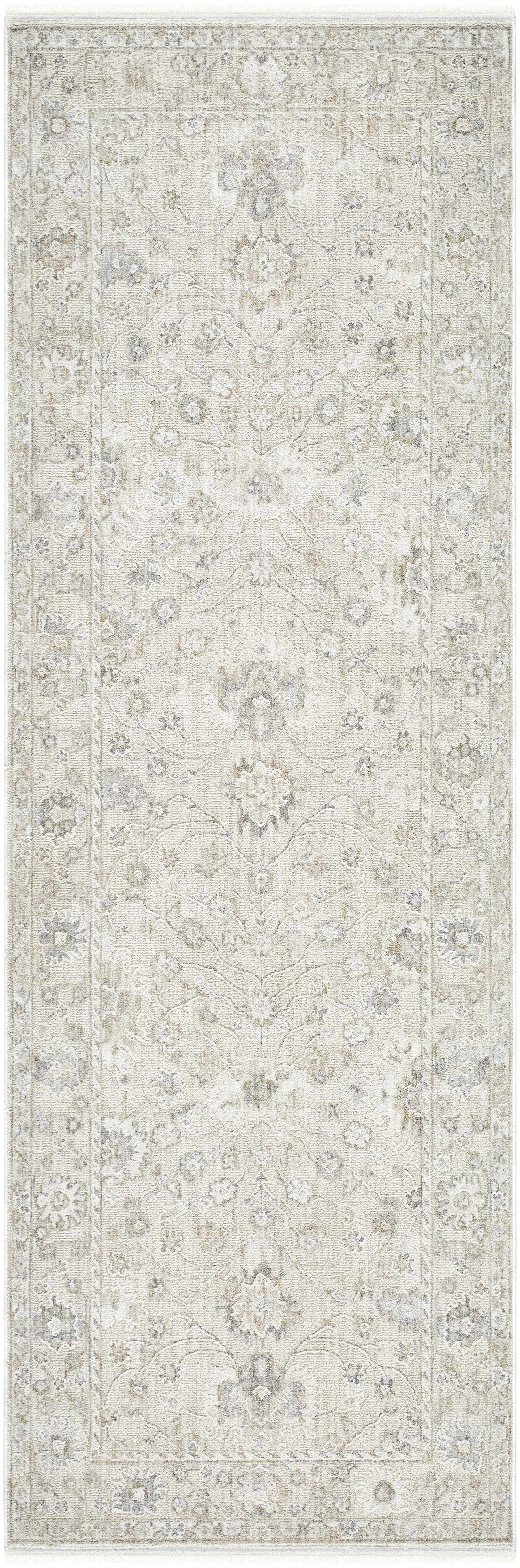 Decorative rug with a floral pattern on a plain background