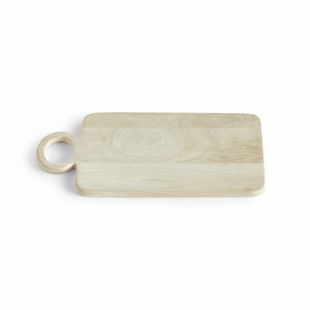 Handcrafted natural wood serving board with a rounded handle and soft organic grain for timeless European-inspired kitchen styling | Sorelle Rossi Shoppe