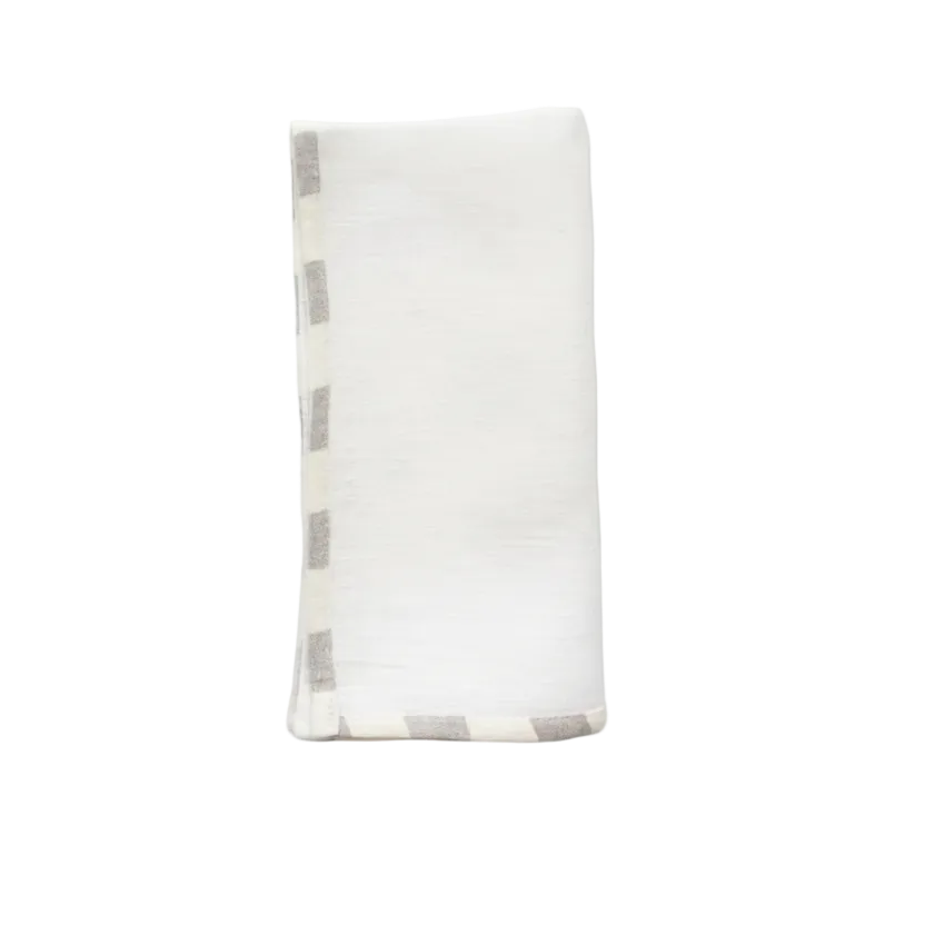 Soft neutral linen tea towel with subtle woven stripe detailing and timeless European-inspired kitchen styling | Sorelle Rossi Shoppe