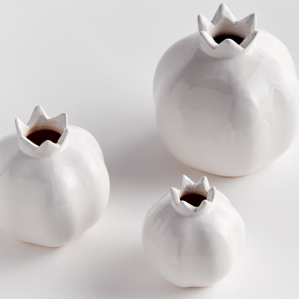 White ceramic decorative vessels – matte artisan finish and sculptural silhouettes – minimalist shelf styling | Sorelle Rossi Shoppe