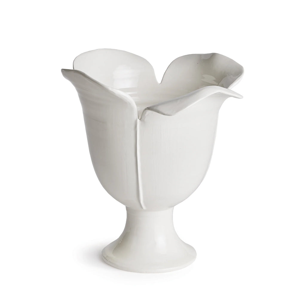 Handcrafted white ceramic vase with sculptural petal-inspired edges and glossy glaze for timeless European-inspired decor styling | Sorelle Rossi Shoppe