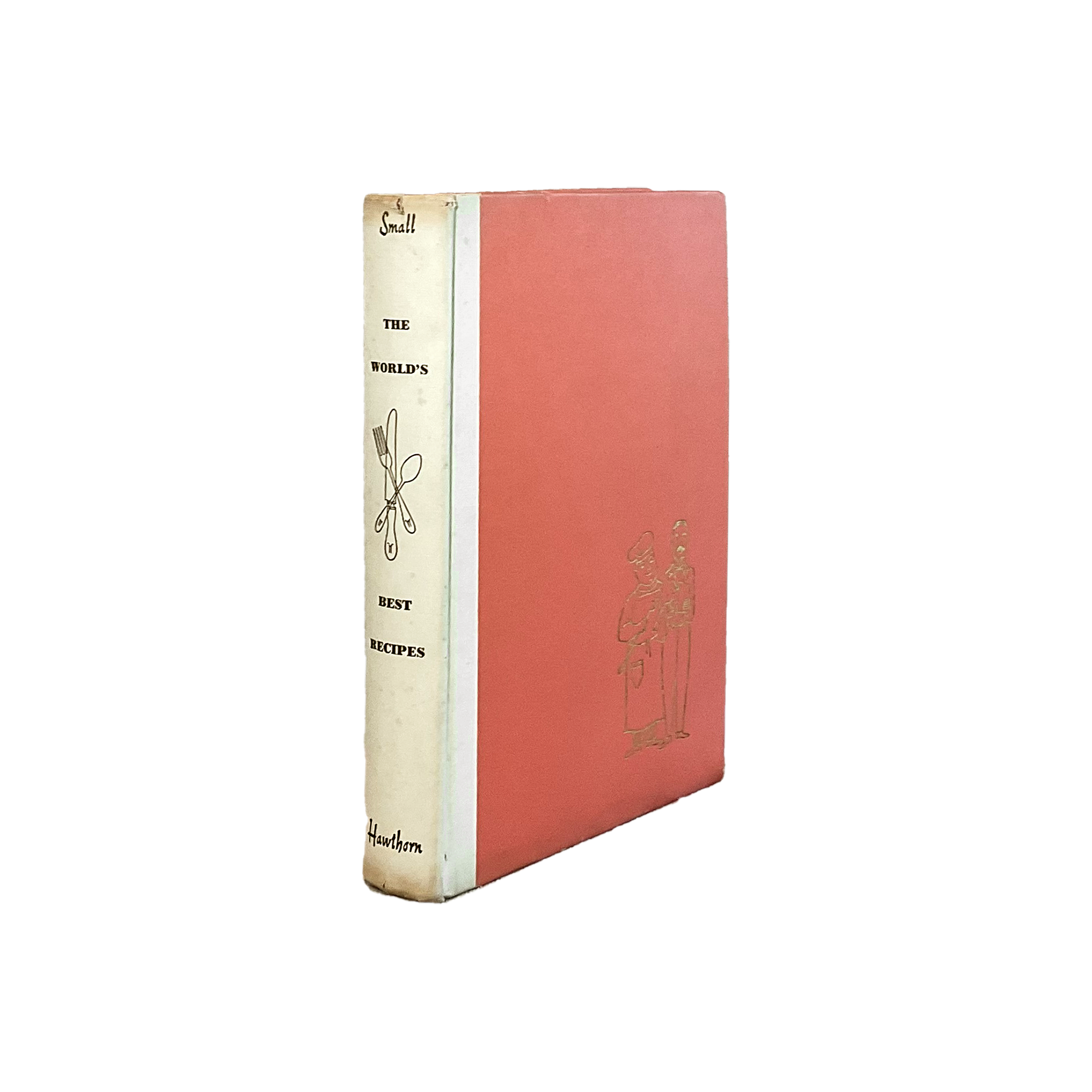 Red book with white spine on a white background
