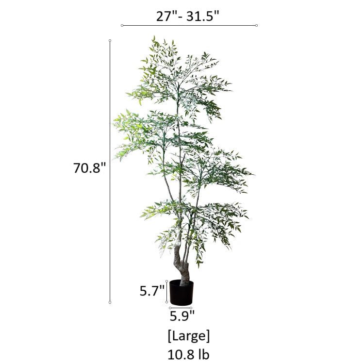 Artificial potted plant with dimensions labeled on a white background
