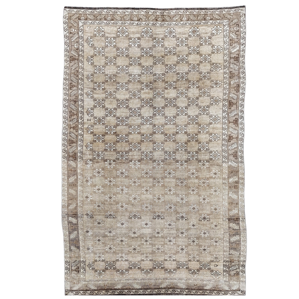 Handwoven Vintage Turkish Rug 6'10" x 10'6" | One-of-a-Kind Neutral Wool Area Rug