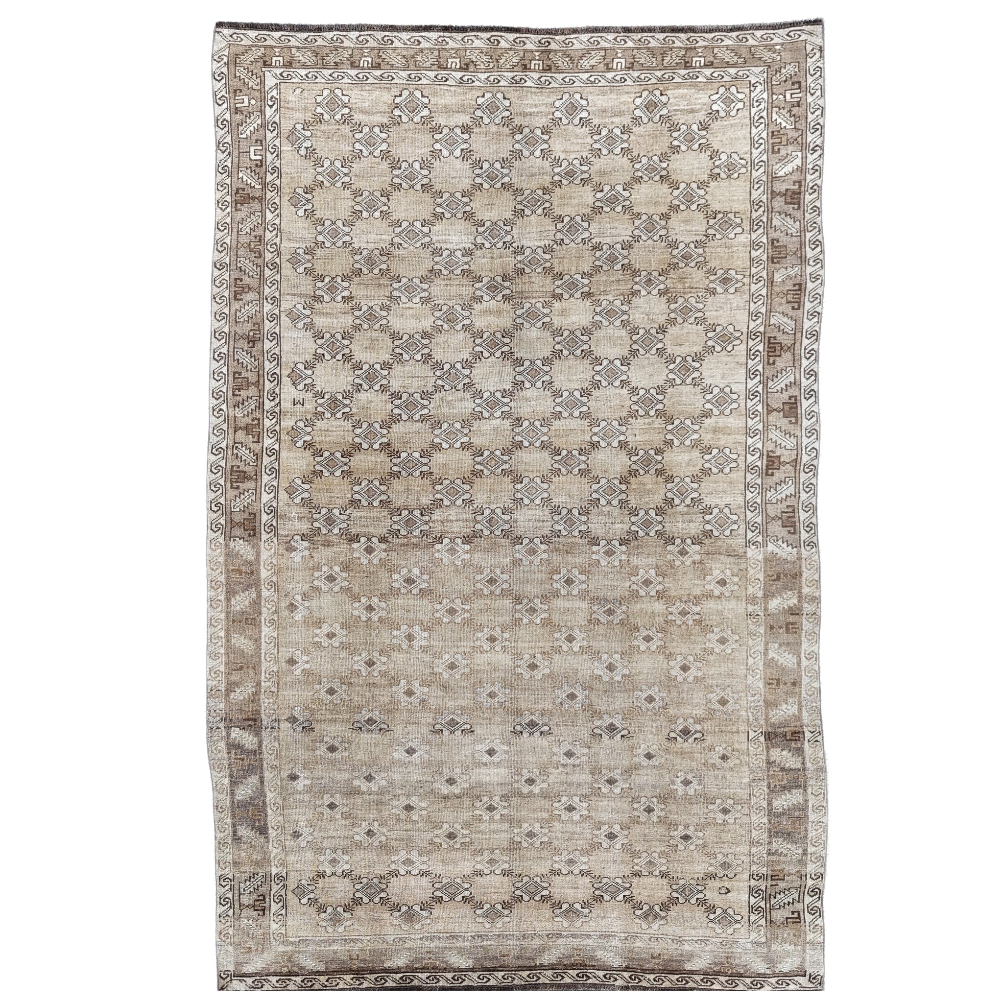 Handwoven Vintage Turkish Rug 6'10" x 10'6" | One-of-a-Kind Neutral Wool Area Rug