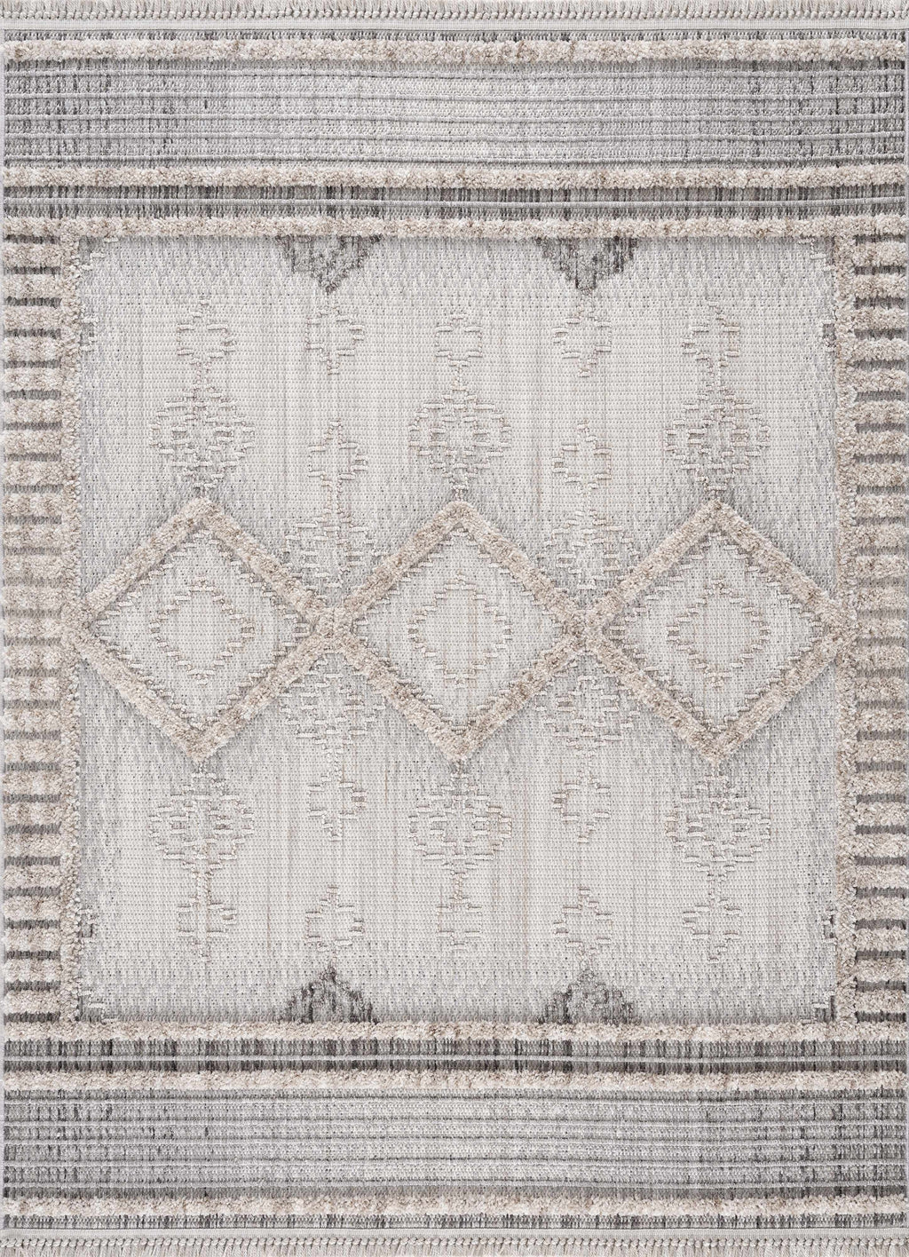 Patterned rug with geometric design in neutral colors