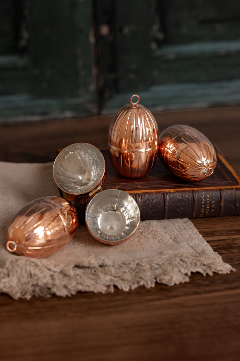 Handmade Fluted Copper Egg Ornaments, Set of 2 or 4