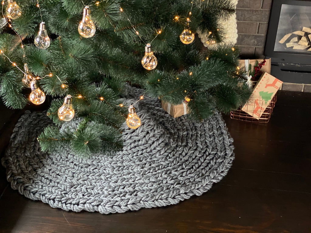 Gray Chunky Knit Christmas Tree Skirt