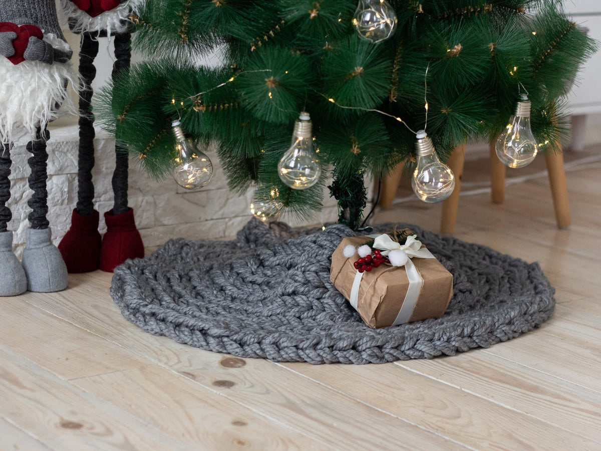 Gray Chunky Knit Christmas Tree Skirt