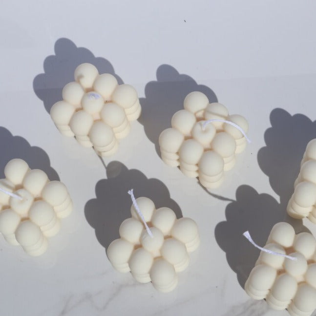 Hand-Poured Bubble Cube Candle | Minimalist Ivory Decorative Candle | Sorelle Rossi
