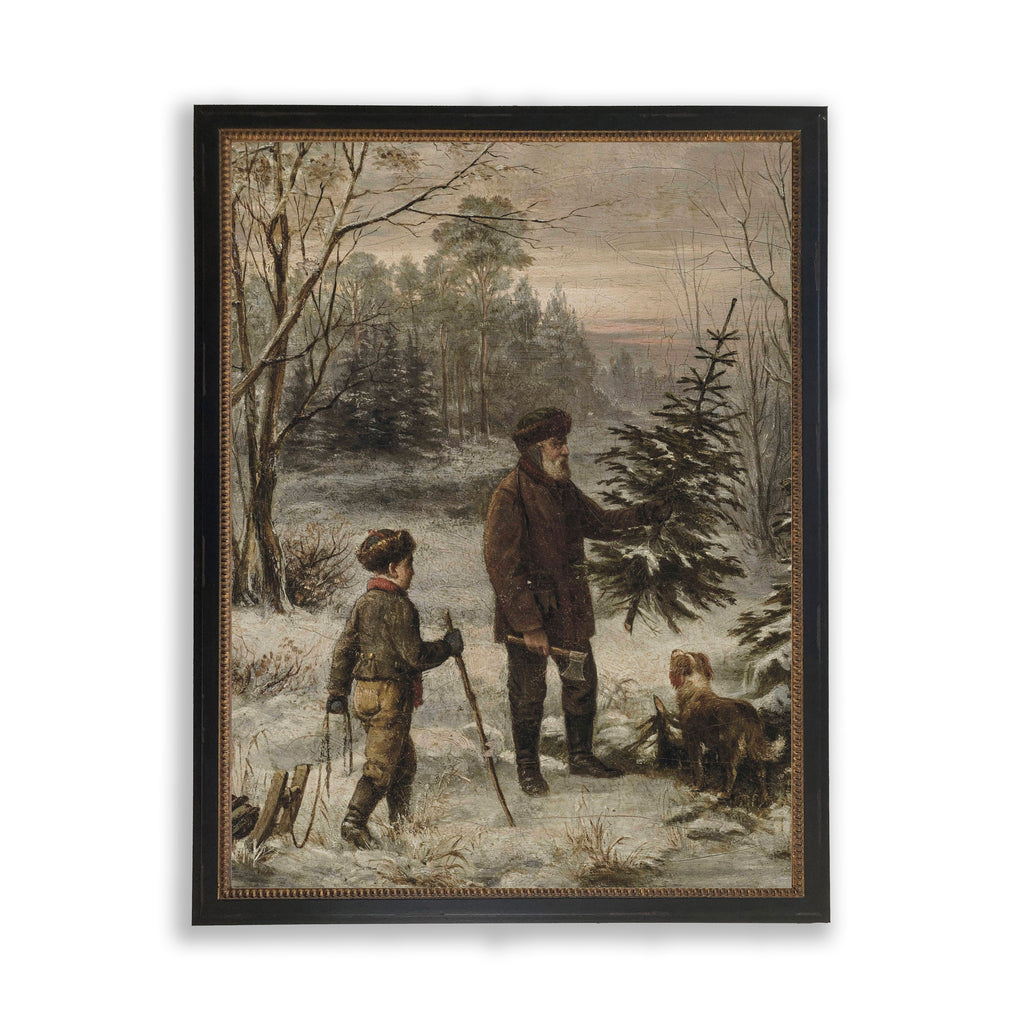 Vintage Christmas Tree Wall Art – Framed Oil Painting Reproduction