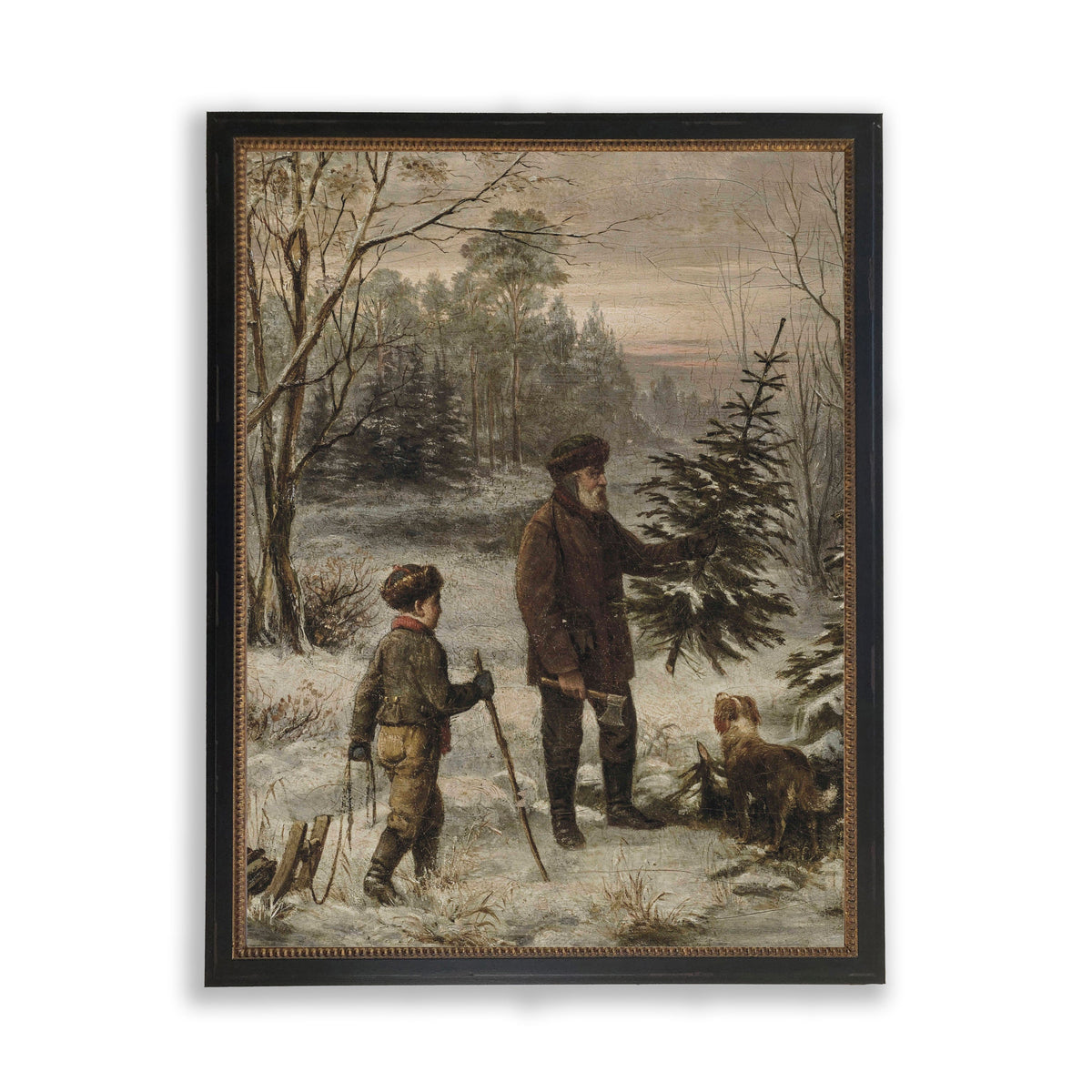 Vintage Christmas Tree Wall Art – Framed Oil Painting Reproduction