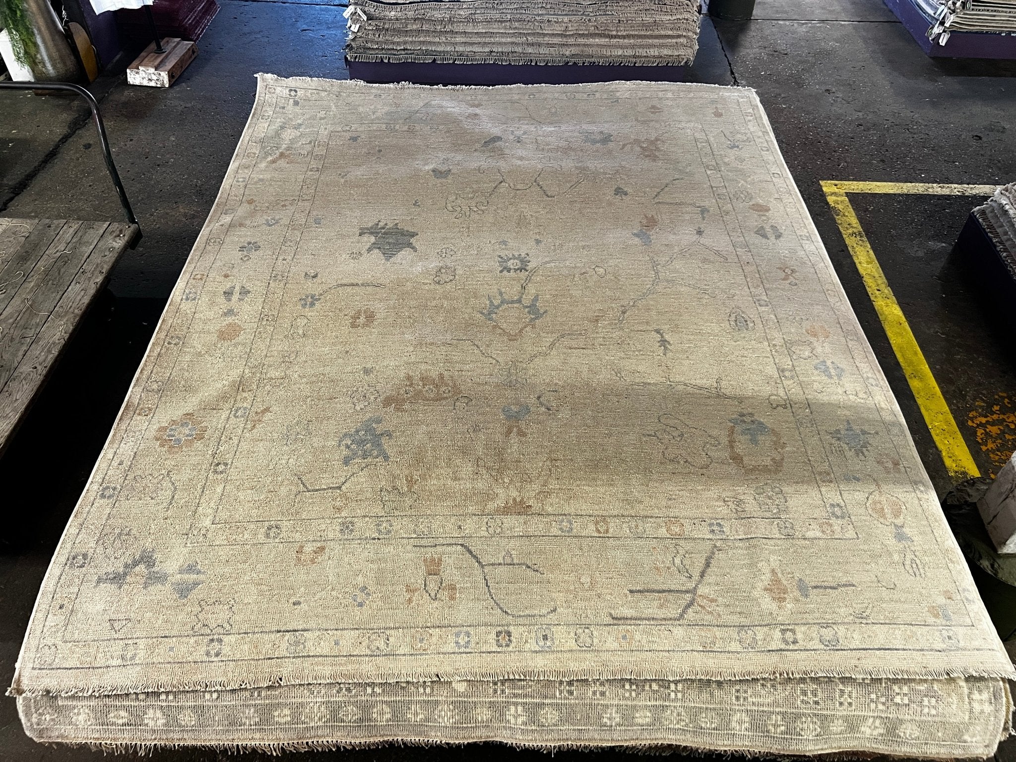 Tatiana Ada 8x9.5 Whitewashed Beige & Grey Afghani Oushak
