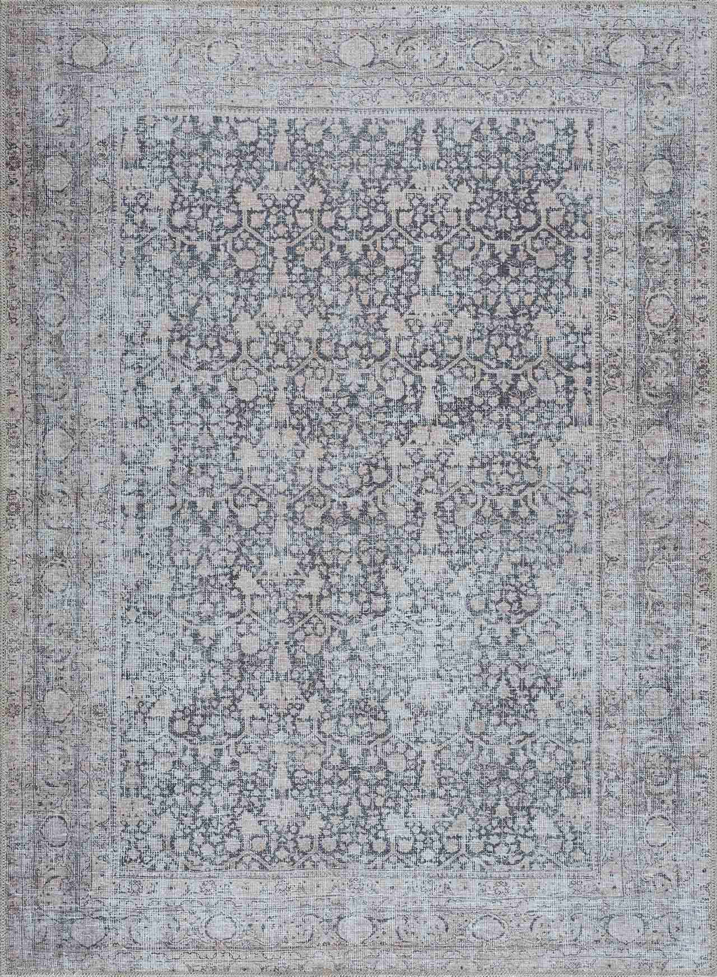 Patterned rug with a mix of gray and beige colors