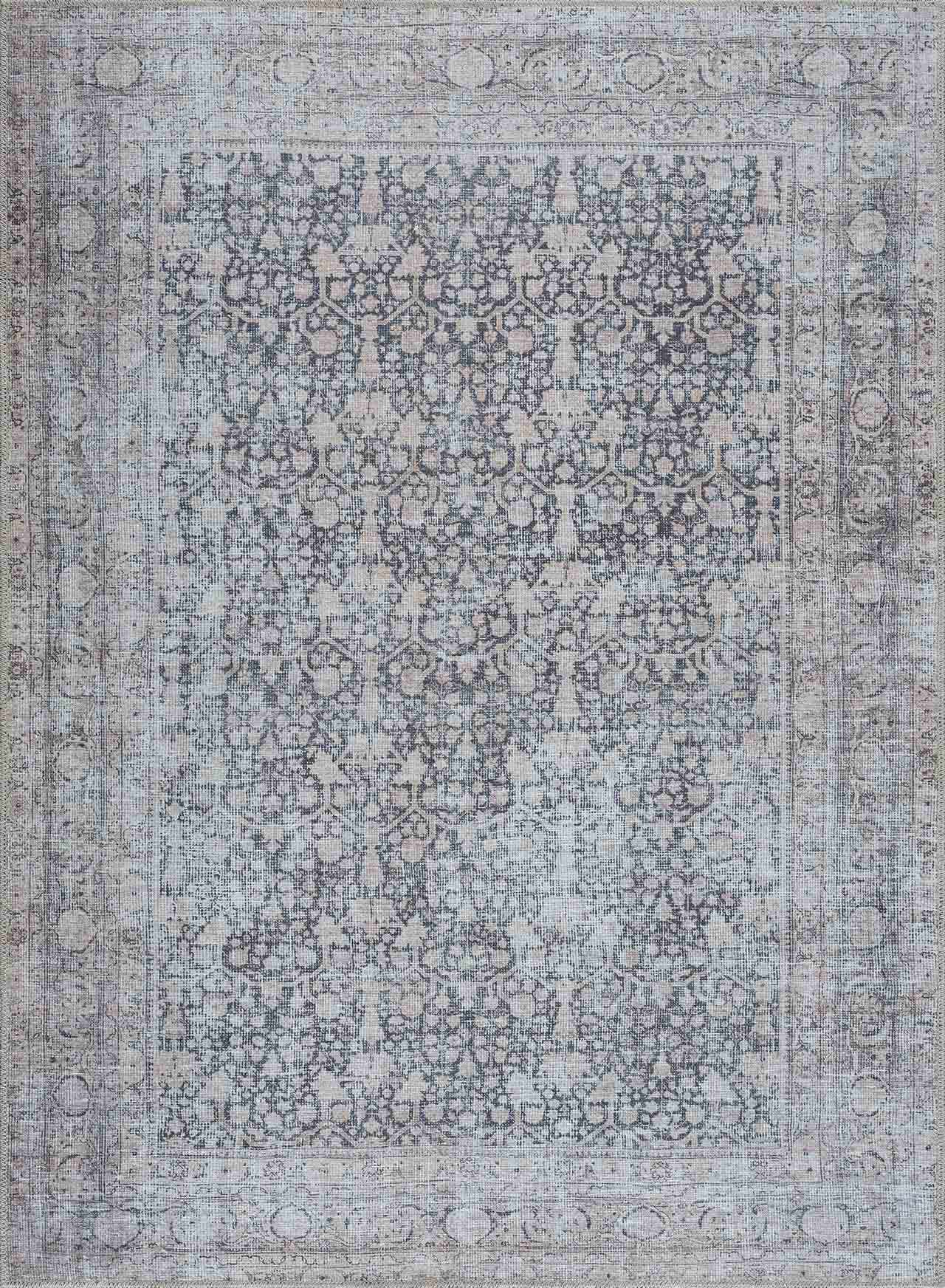 Patterned rug with a mix of gray and beige colors