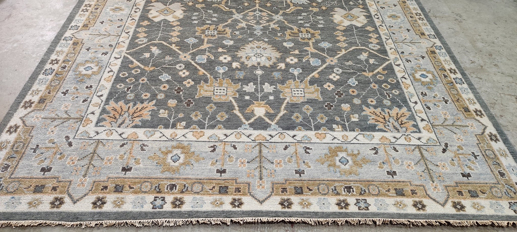 Ann Pyne 8x10 Blue and Grey Hand-Knotted Oushak Rug