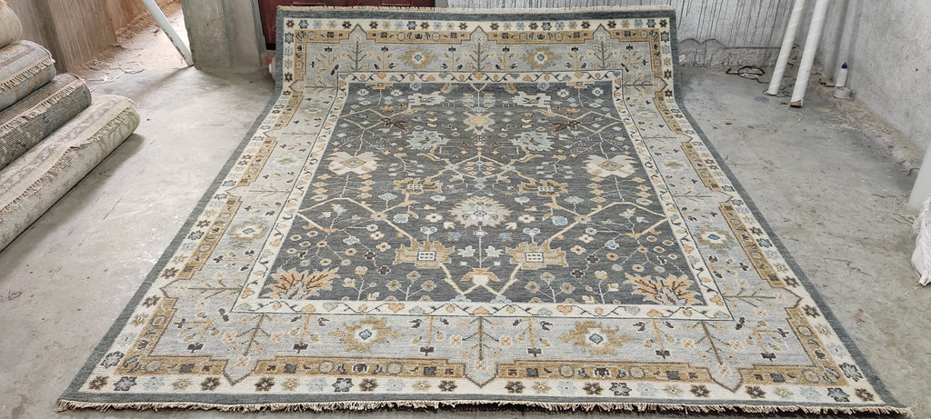 Ann Pyne 8x10 Blue and Grey Hand-Knotted Oushak Rug