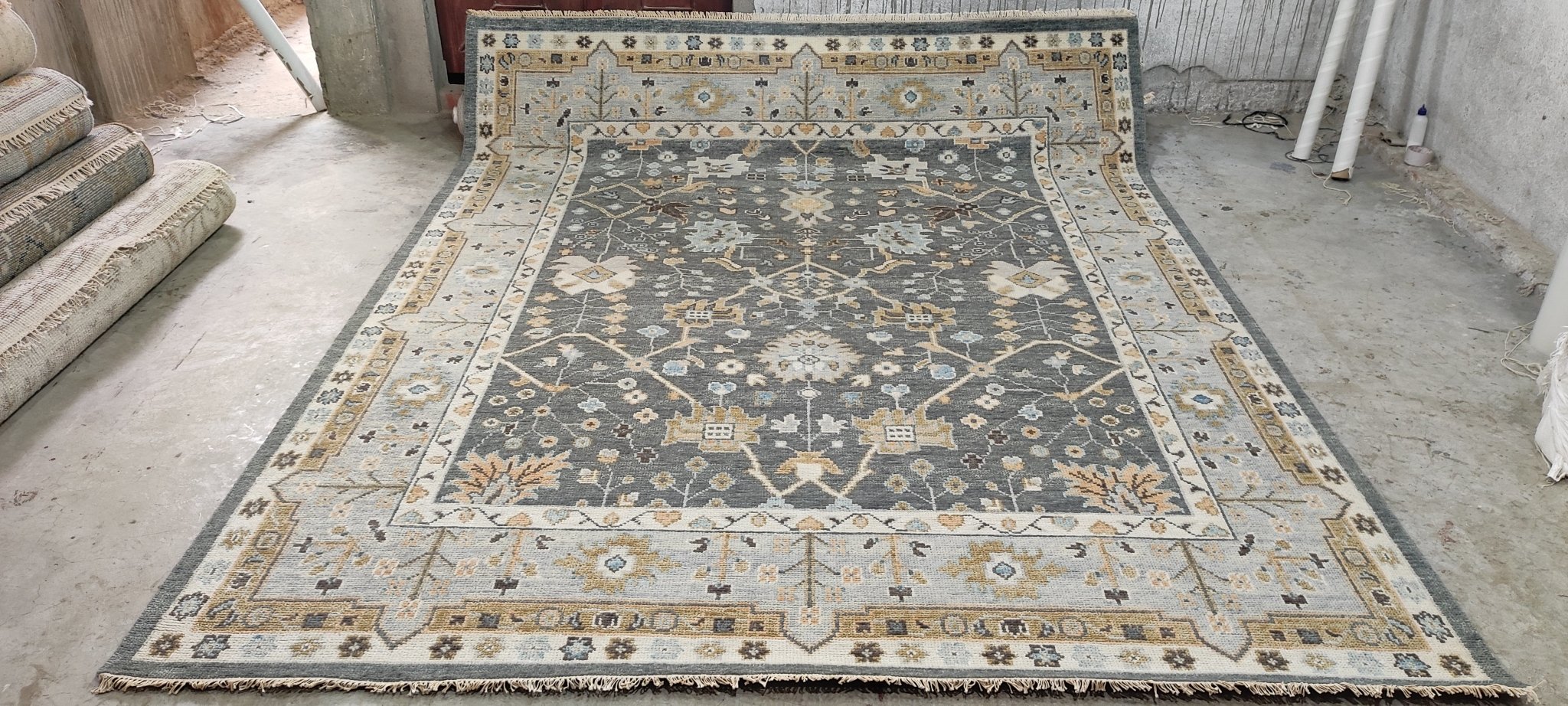Ann Pyne 8x10 Blue and Grey Hand-Knotted Oushak Rug