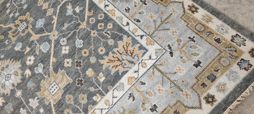 Ann Pyne 8x10 Blue and Grey Hand-Knotted Oushak Rug