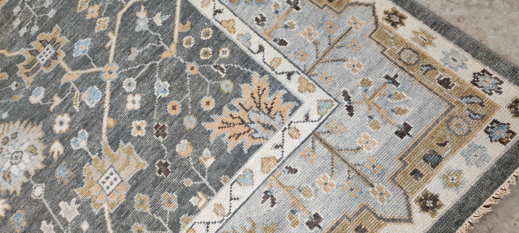 Ann Pyne 8x10 Blue and Grey Hand-Knotted Oushak Rug