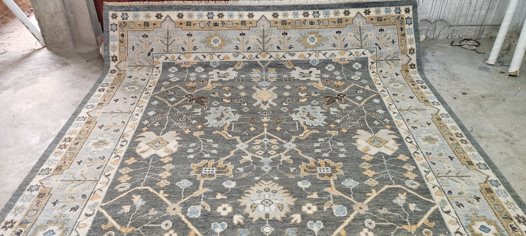 Ann Pyne 8x10 Blue and Grey Hand-Knotted Oushak Rug