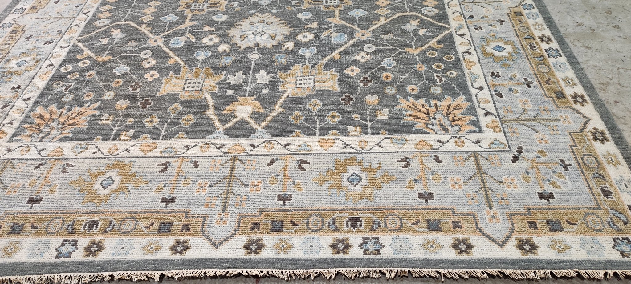 Ann Pyne 8x10 Blue and Grey Hand-Knotted Oushak Rug