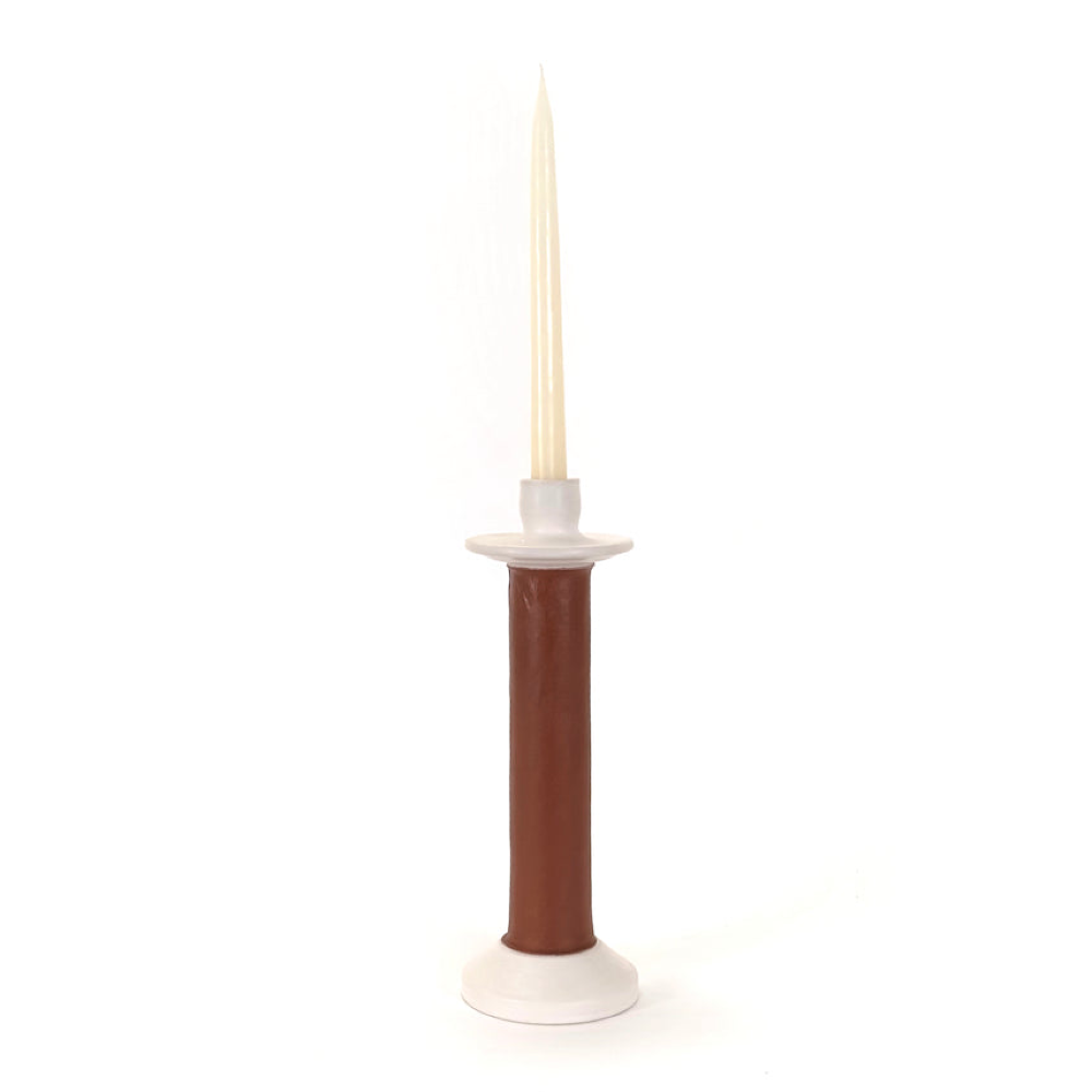 Handmade Moroccan Leather-Wrapped Ceramic Candle Holders